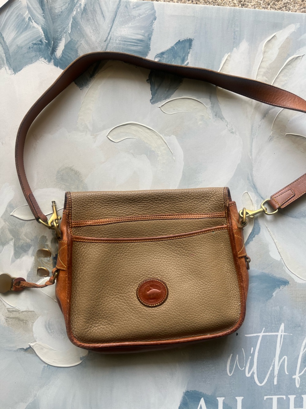 Dooney & Burke Tan and Brown Pebbled Leather Crossbody Bag